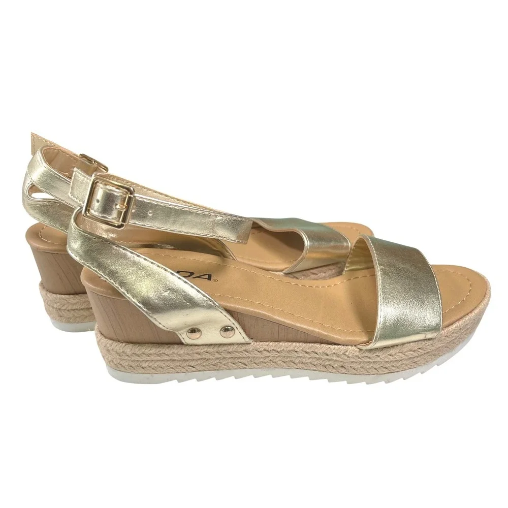 Soda 6 Gold Wedge Sandals Ankle Strap Espadrille Platform Boho Summer Glam
